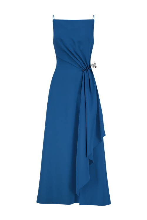 Fluid Crepe Pin Detail Draped Dress