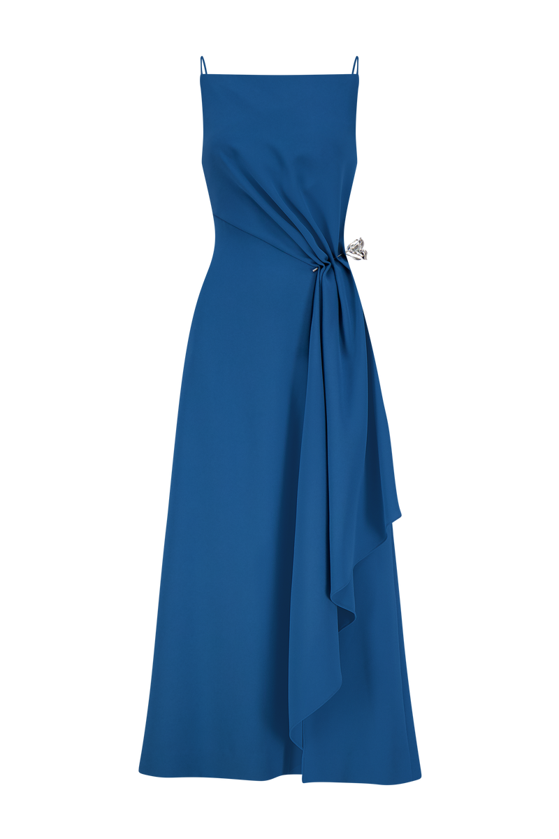Fluid Crepe Pin Detail Draped Dress