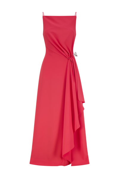 Fluid Crepe Pin Detail Draped Dress