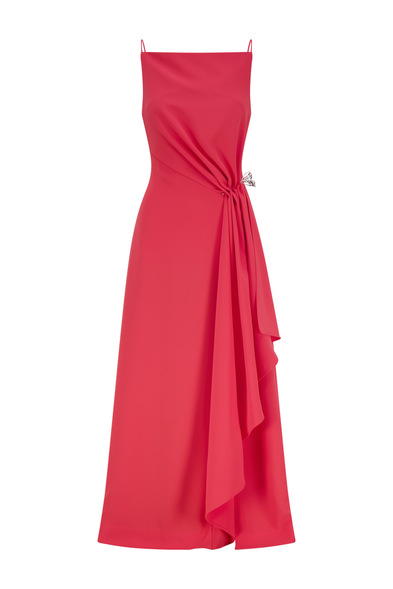 Fluid Crepe Pin Detail Draped Dress