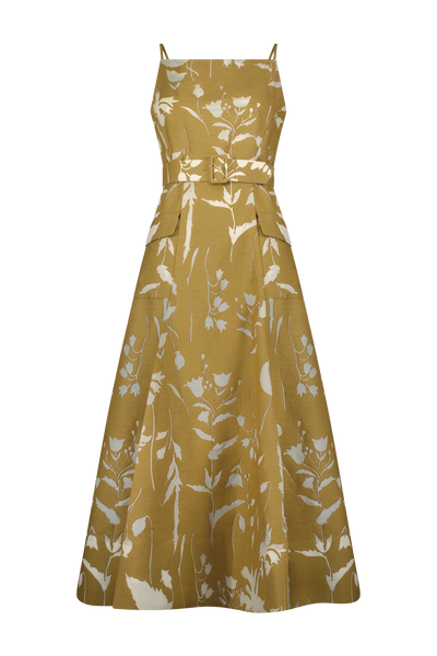 Floral Jacquard Belted Dress