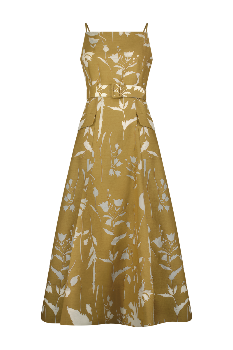 Floral Jacquard Belted Dress