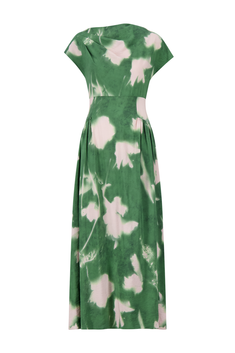 Abstract Floral Crepe Asymmetrical Dress