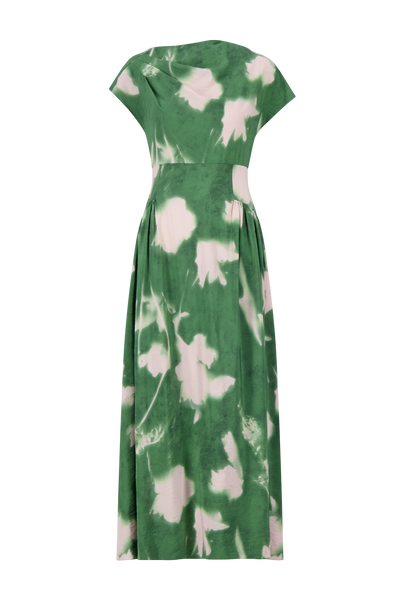Abstract Floral Crepe Asymmetrical Dress Cactus / 20 / S269537