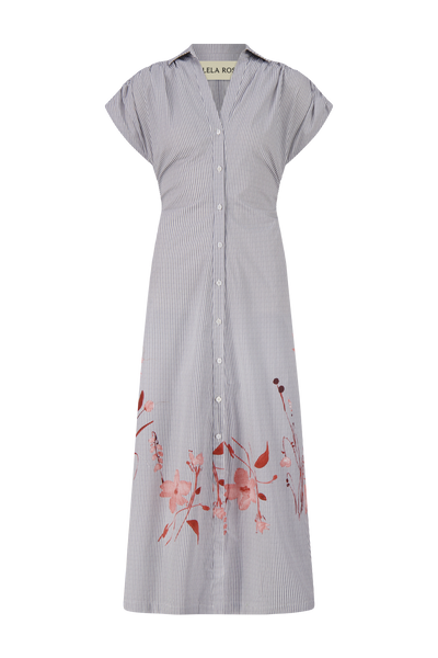 Floral Striped Cotton Tie Waist Dress
