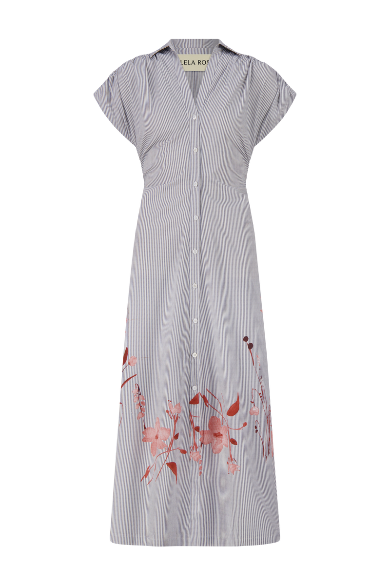 Floral Striped Cotton Tie Waist Dress