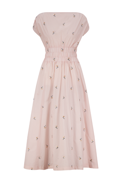 Embroidered Striped Cotton Midi Dress