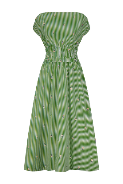 Embroidered Striped Cotton Midi Dress