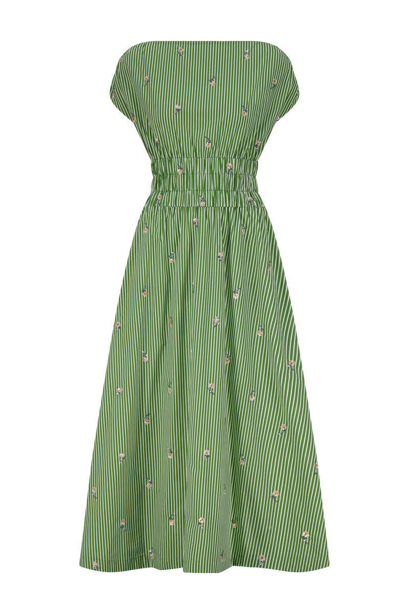 Embroidered Striped Cotton Midi Dress