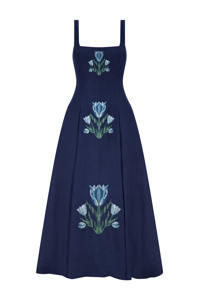 Tulip Embroidered Linen Nightingale Dress