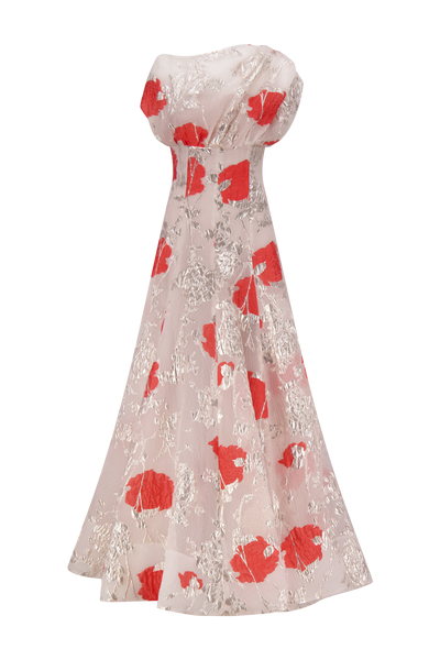 Floral Fil Coupe Draped Shoulder Pleated Gown – Lela Rose
