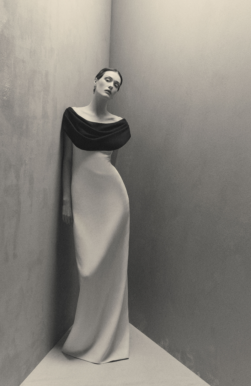 Wool Crepe Cowl Neck Gown