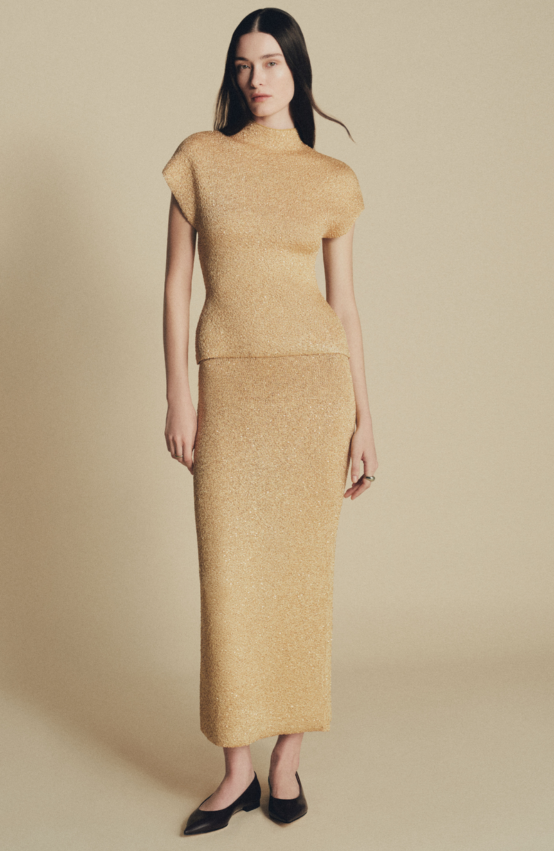 Sequin Knit Mock Neck Top