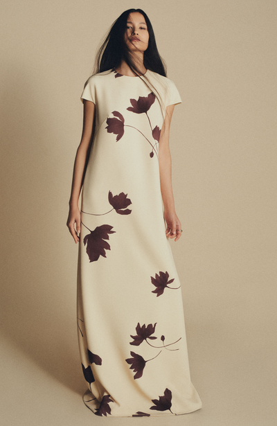 Floral Printed Crepe Augusta Gown