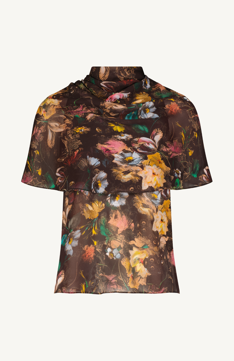 Floral Printed Chiffon Cowl Neck Blouse