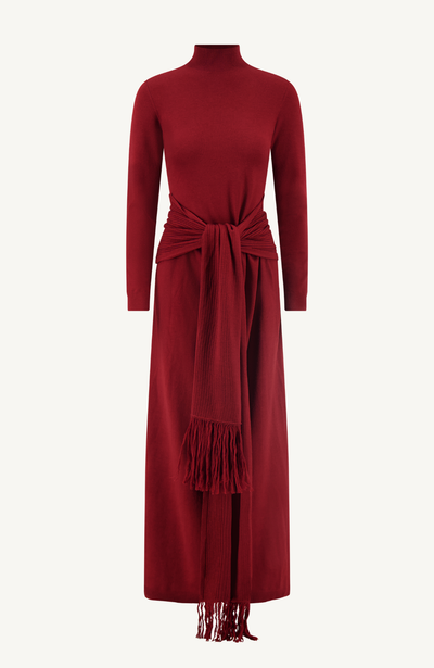 Merino Wool Knit Mock Neck Wrap Dress