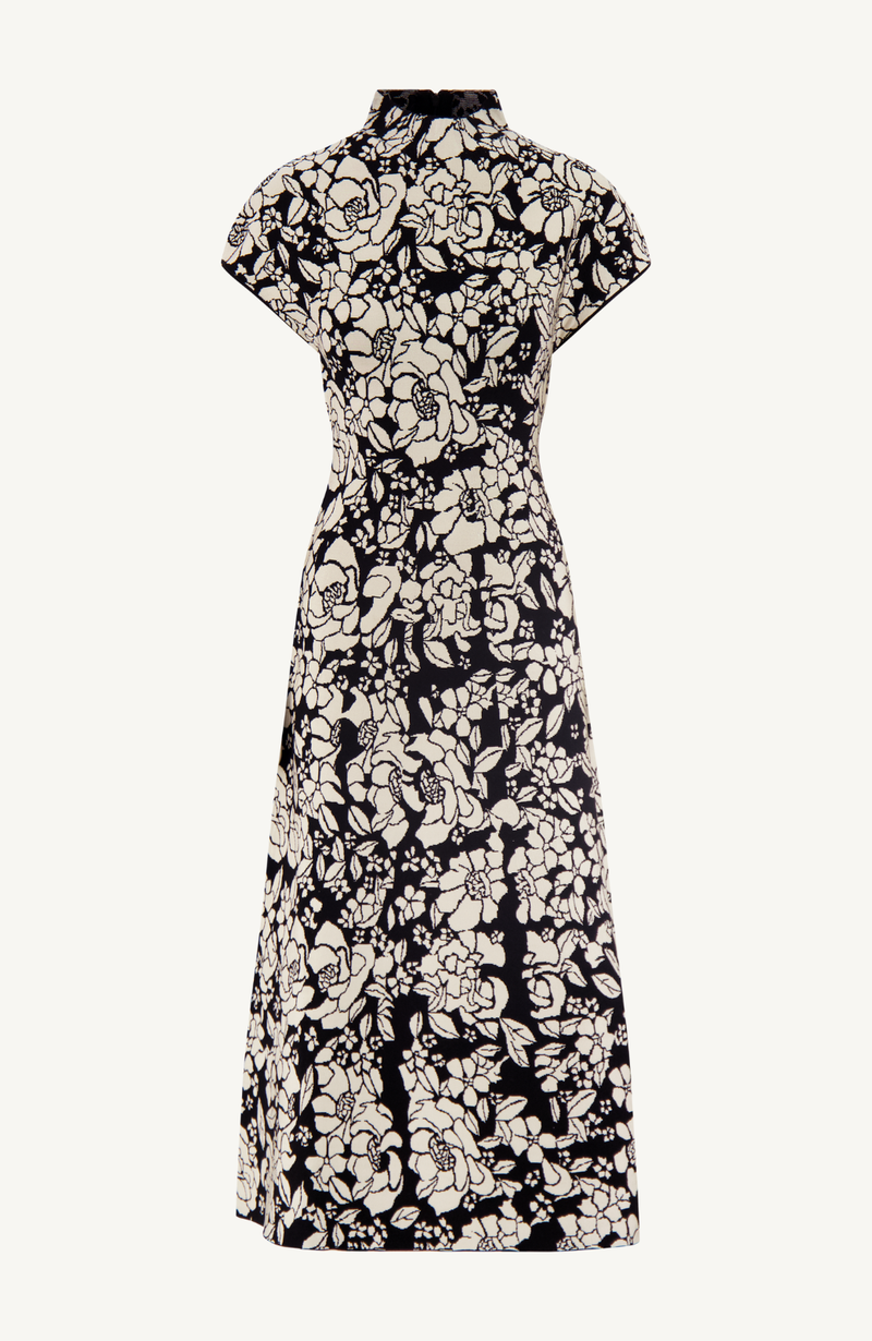 Floral Jacquard Knit Mock Neck Dress