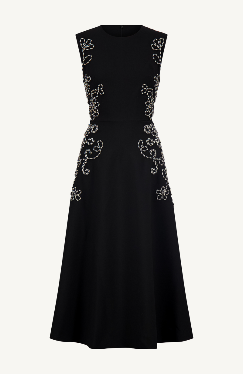 Corded Embroidery Sleeveless A Line Dress Black / 20 / F259361 Corded Embroidery Sleeveless A Line Dress Black / 20 / F259361