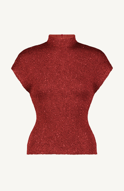 Sequin Knit Mock Neck Top