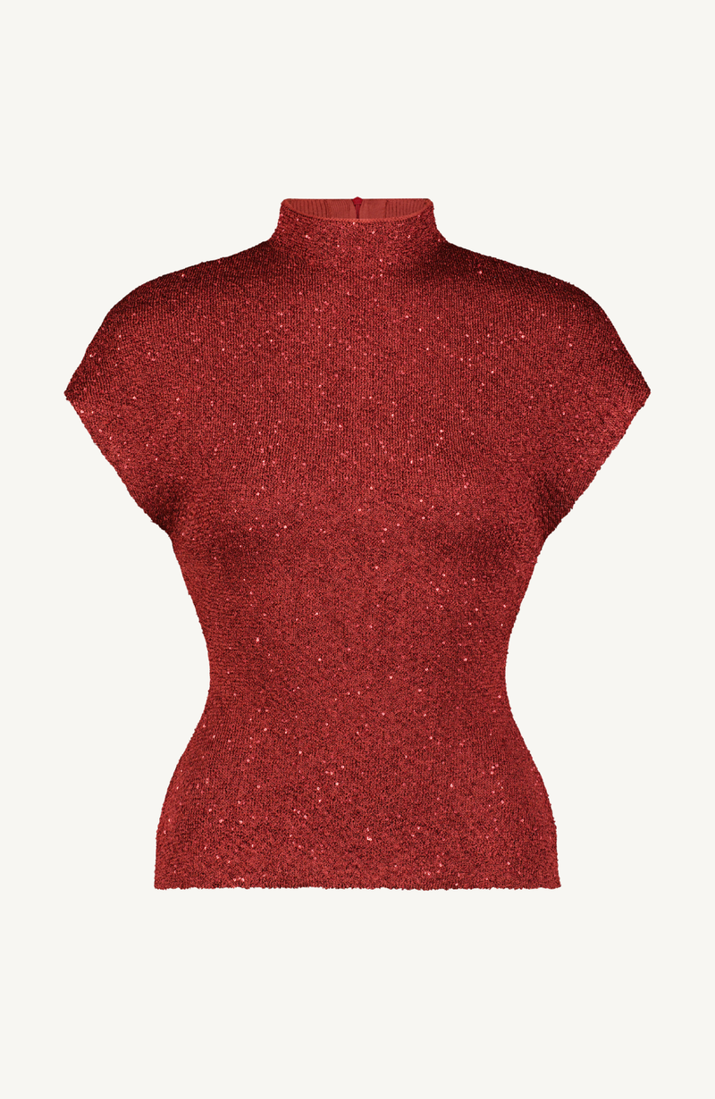 Sequin Knit Mock Neck Top