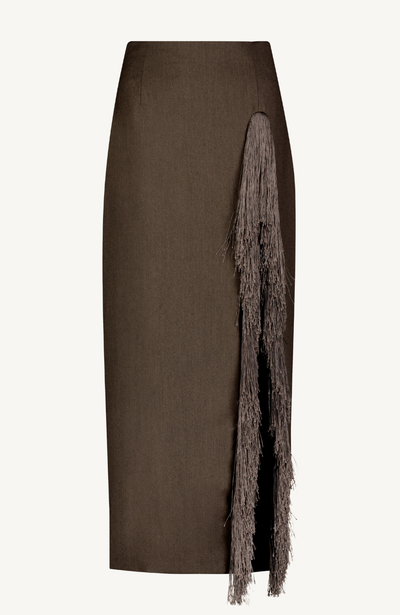 Garden Wool Fringe Detail Pencil Skirt