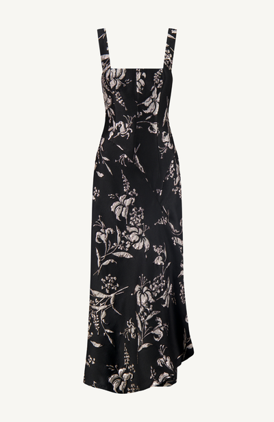 Metallic Floral Jacquard Cascade Dress