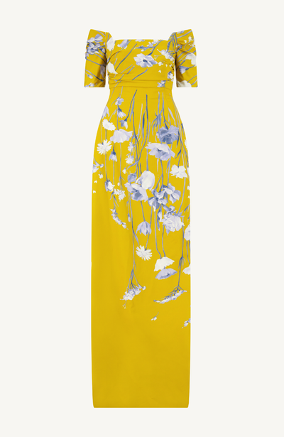 Floral Faille Cuff Sleeve Gown