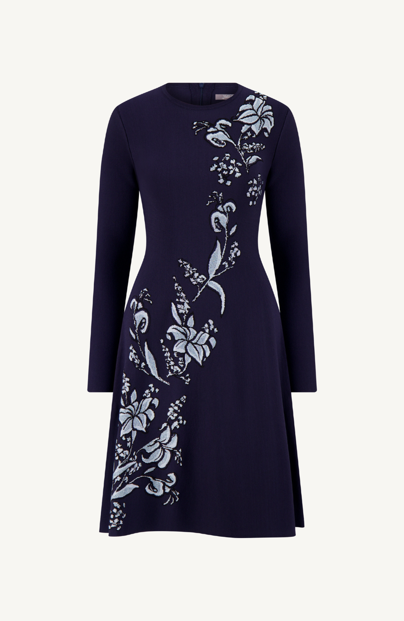 Floral Jacquard Knit Penelope Dress Lela Rose Floral Jacquard Knit Penelope Dress Lela Rose