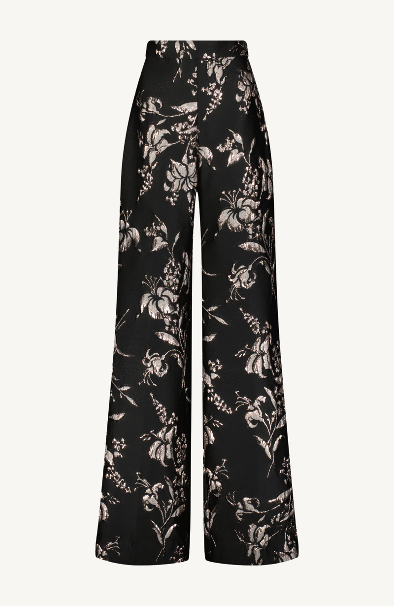 Metallic Floral Jacquard Wide Leg Pant