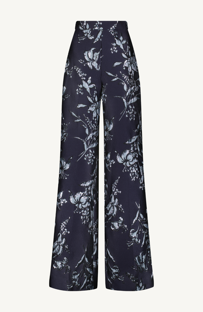 Metallic Floral Jacquard Wide Leg Pant