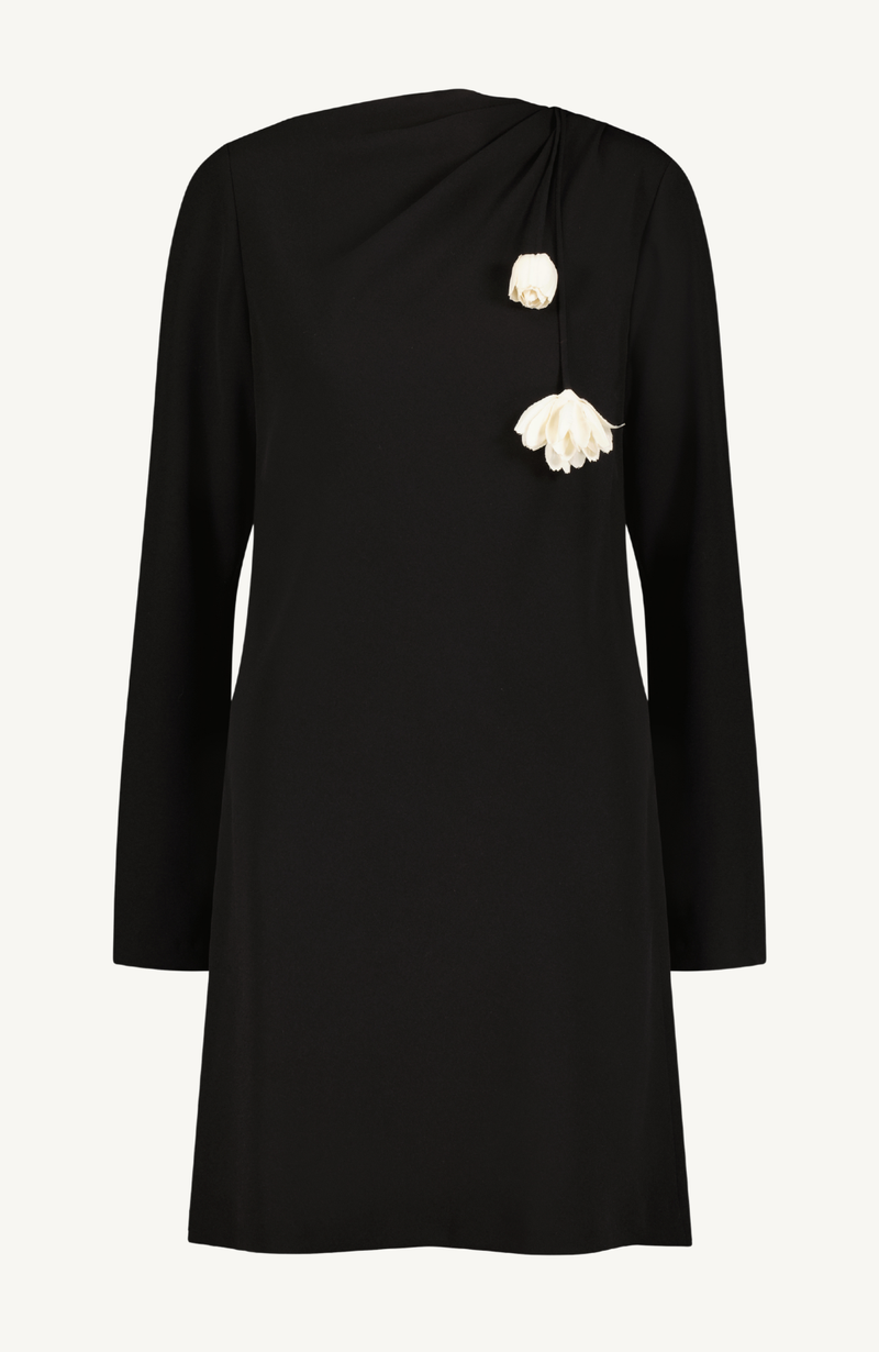 Fluid Crepe Drop Flower Tunic Dress Black / 12 / R269495