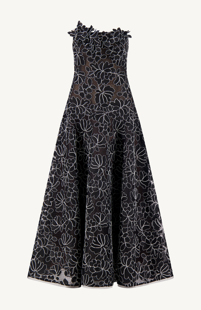 Floral Lace Strapless Full Skirt Dress