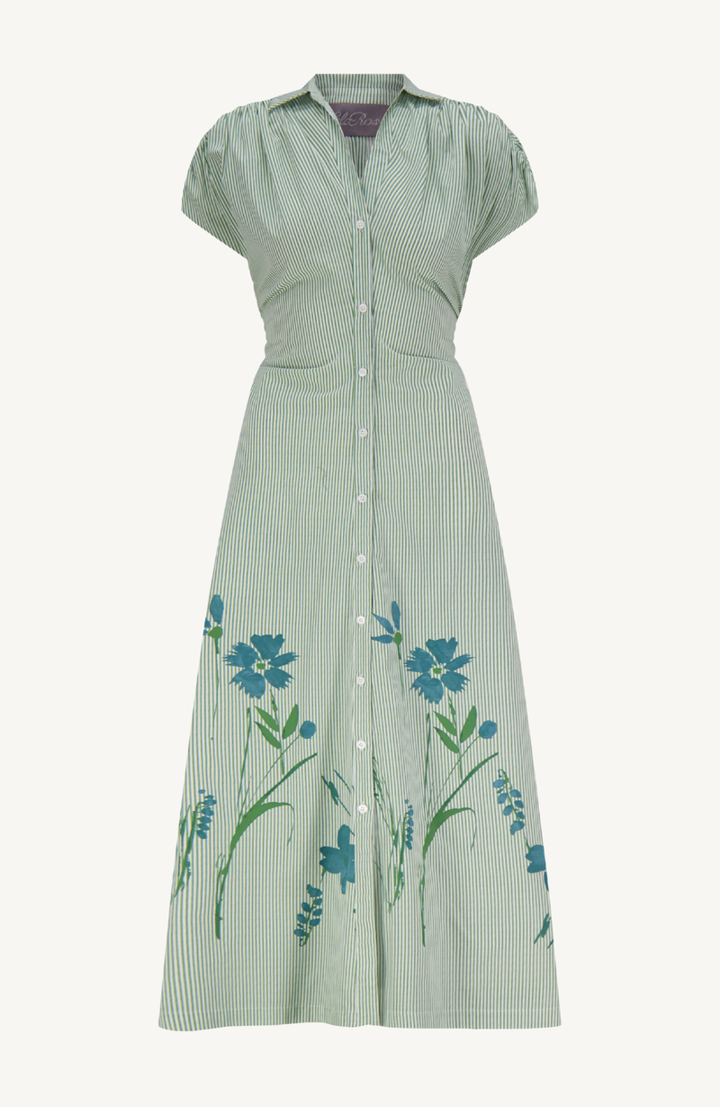 cotton tie waist dress Elegantly In Route Pink & Blue Stripe Cotton Blend Belt Tie Midi Dress