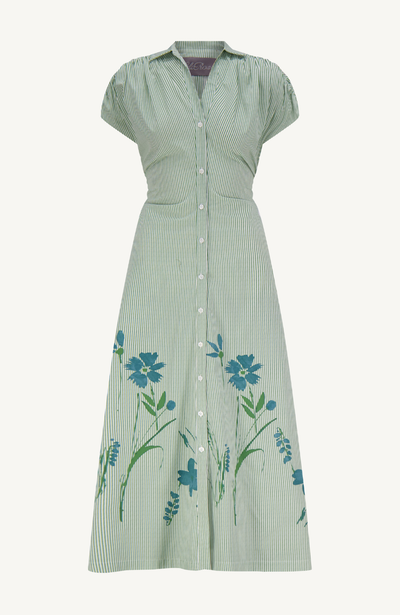 Floral Striped Cotton Tie Waist Dress