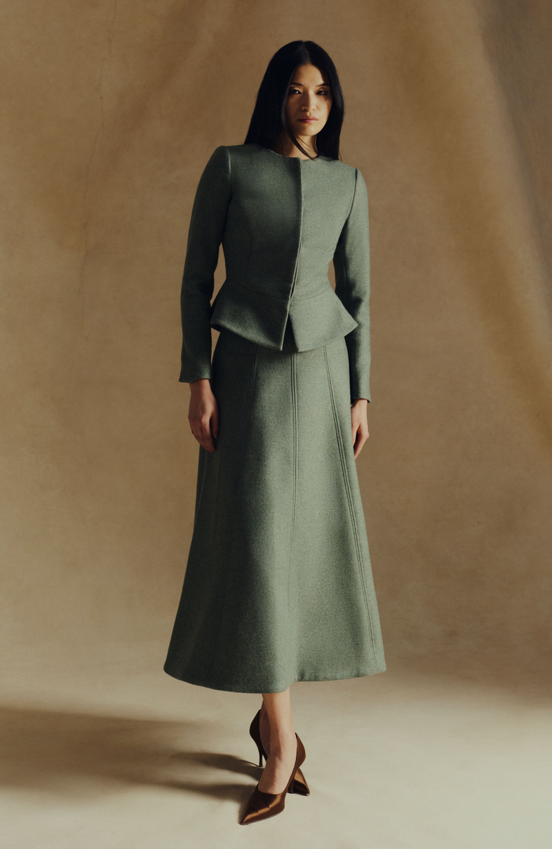 Boiled Wool Midi Skirt