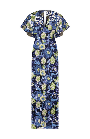 Floral Sequin Tulle V-Neck Column Dress