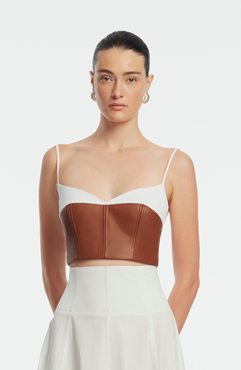 Cotton Poplin Leather Bustier