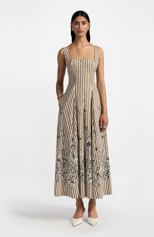 Printed Floral Poplin Stripe Caitlin Dress