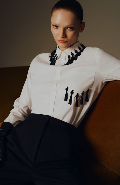Tassel Embroidered Cotton Poplin Shirt