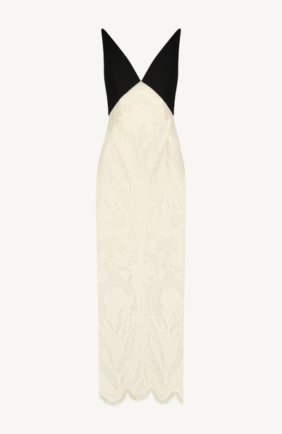 Floral Embroidered Tulle V Neck Sheath Dress
