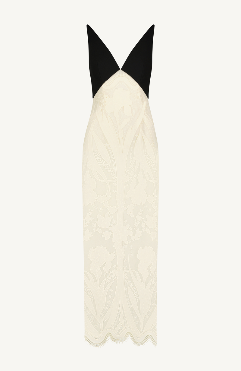 Floral Embroidered Tulle V Neck Sheath Dress