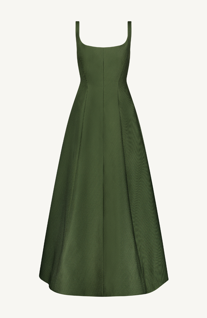 Textured Satin Seam Detail Scoop Neck Midi Dress