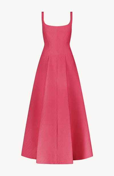 Textured Satin Seam Detail Scoop Neck Midi Dress