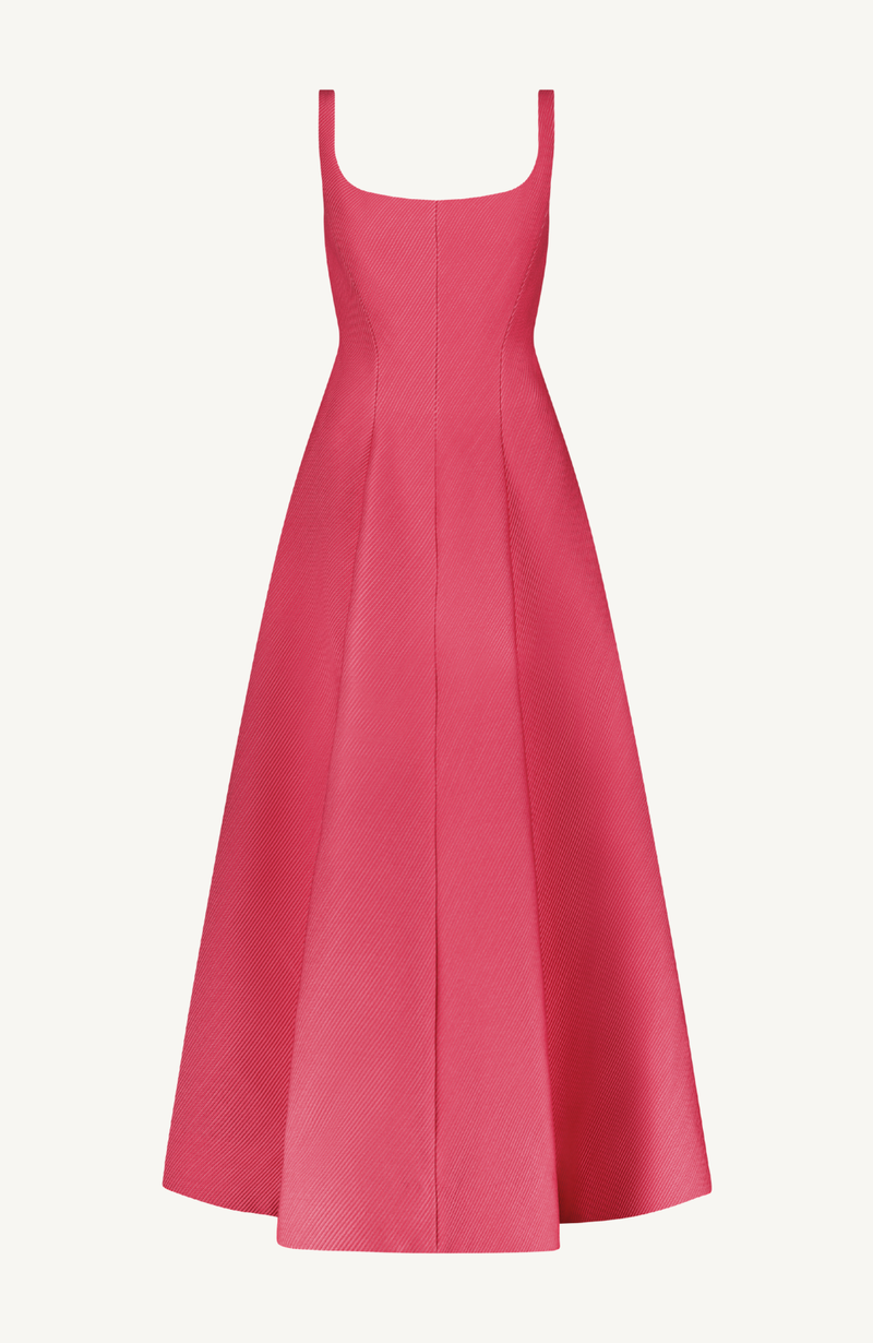 Textured Satin Seam Detail Scoop Neck Midi Dress
