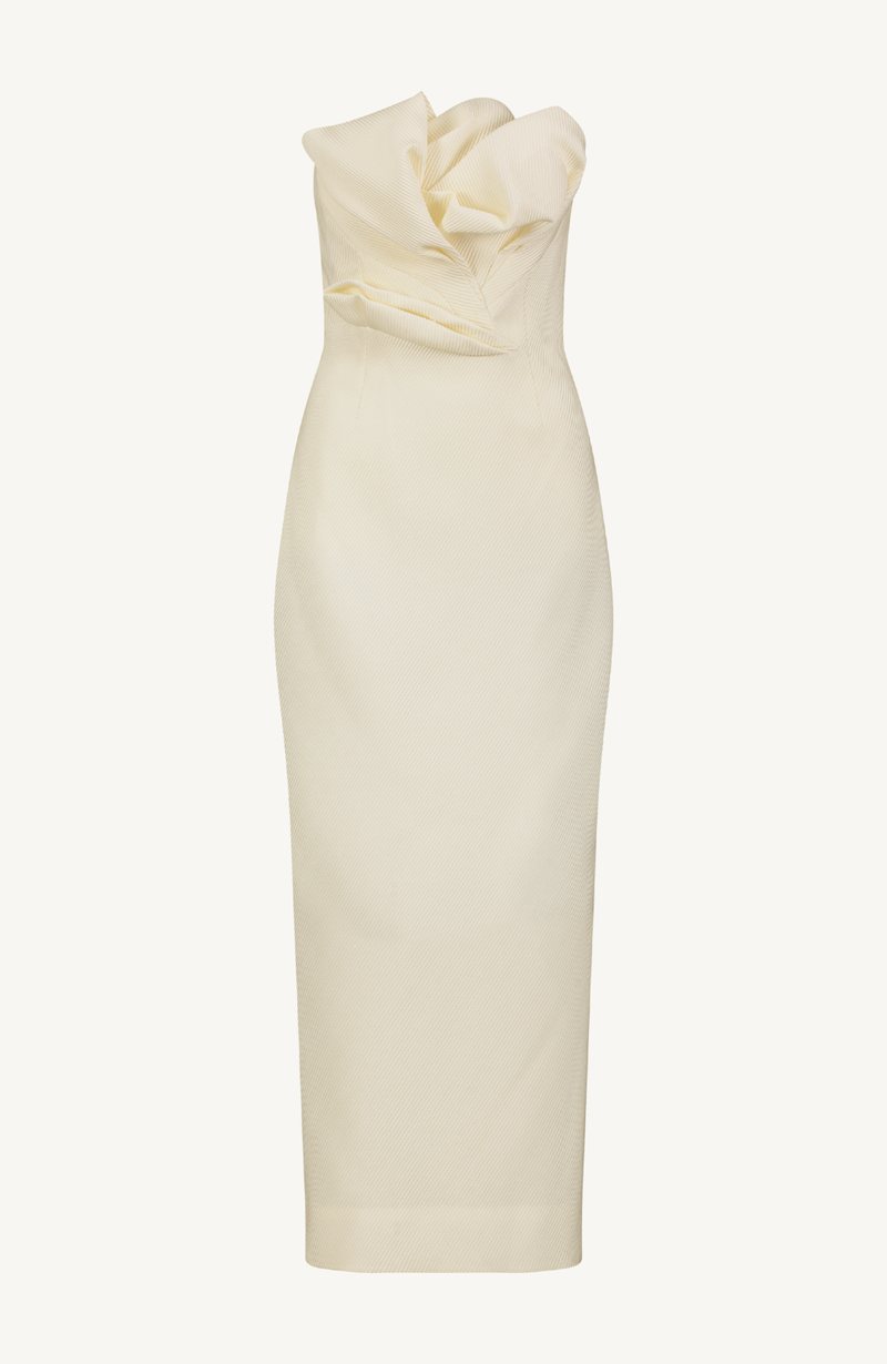 Textured Satin Draped Tulip Sheath