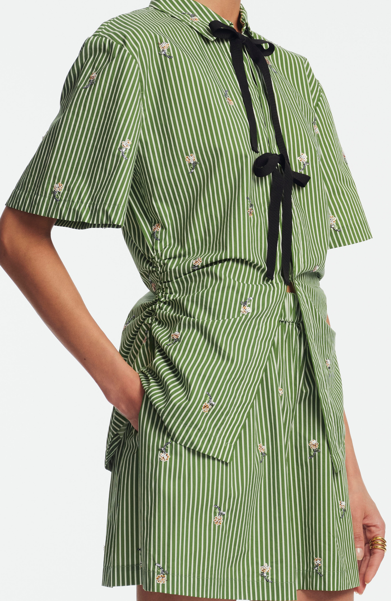 Embroidered Striped Cotton Short