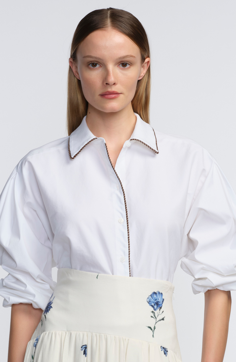 Cotton Poplin Leather Trim Harrier Shirt