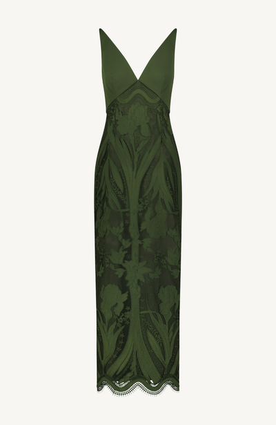 Floral Embroidered Tulle V Neck Sheath Dress