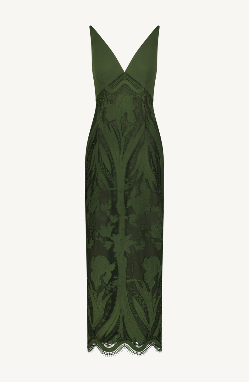 Floral Embroidered Tulle V Neck Sheath Dress