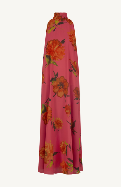 Floral Printed Chiffon Sleeveless Tie Neck Maxi Dress